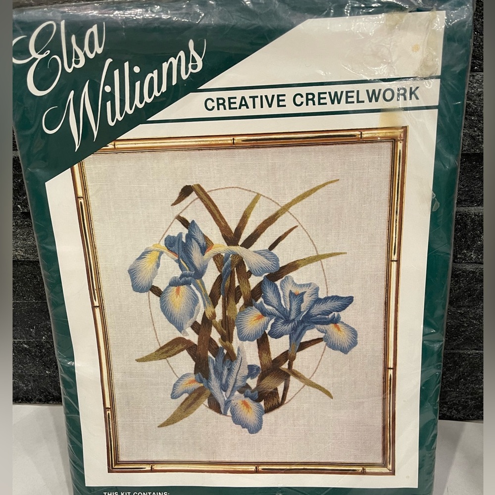 Vintage 1970s Elsa Williams Crewelwork Embroidery Stitch Kit  IRIS Flowers NEW